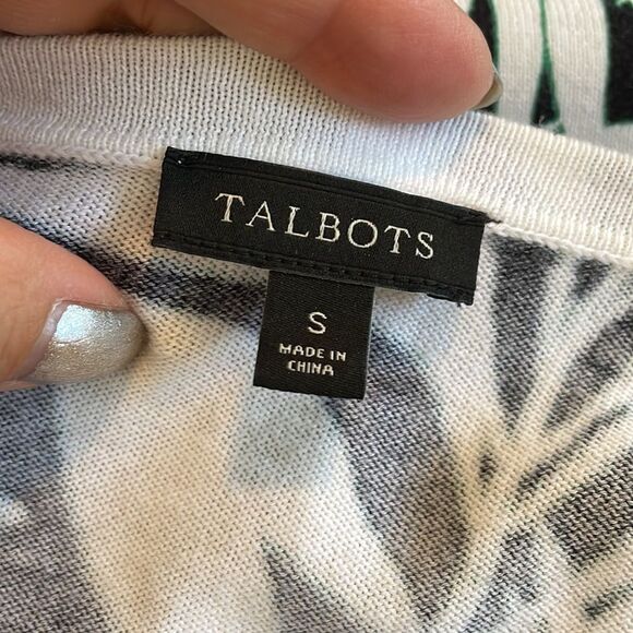 Talbots black & white bamboo print short sleeved cardigan sweater - Picture 7 of 8